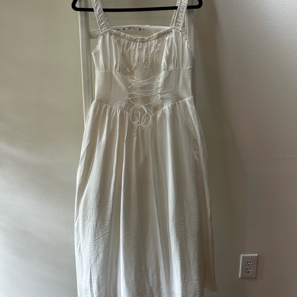 White Sleeveless Dress with Lace-Up Detail